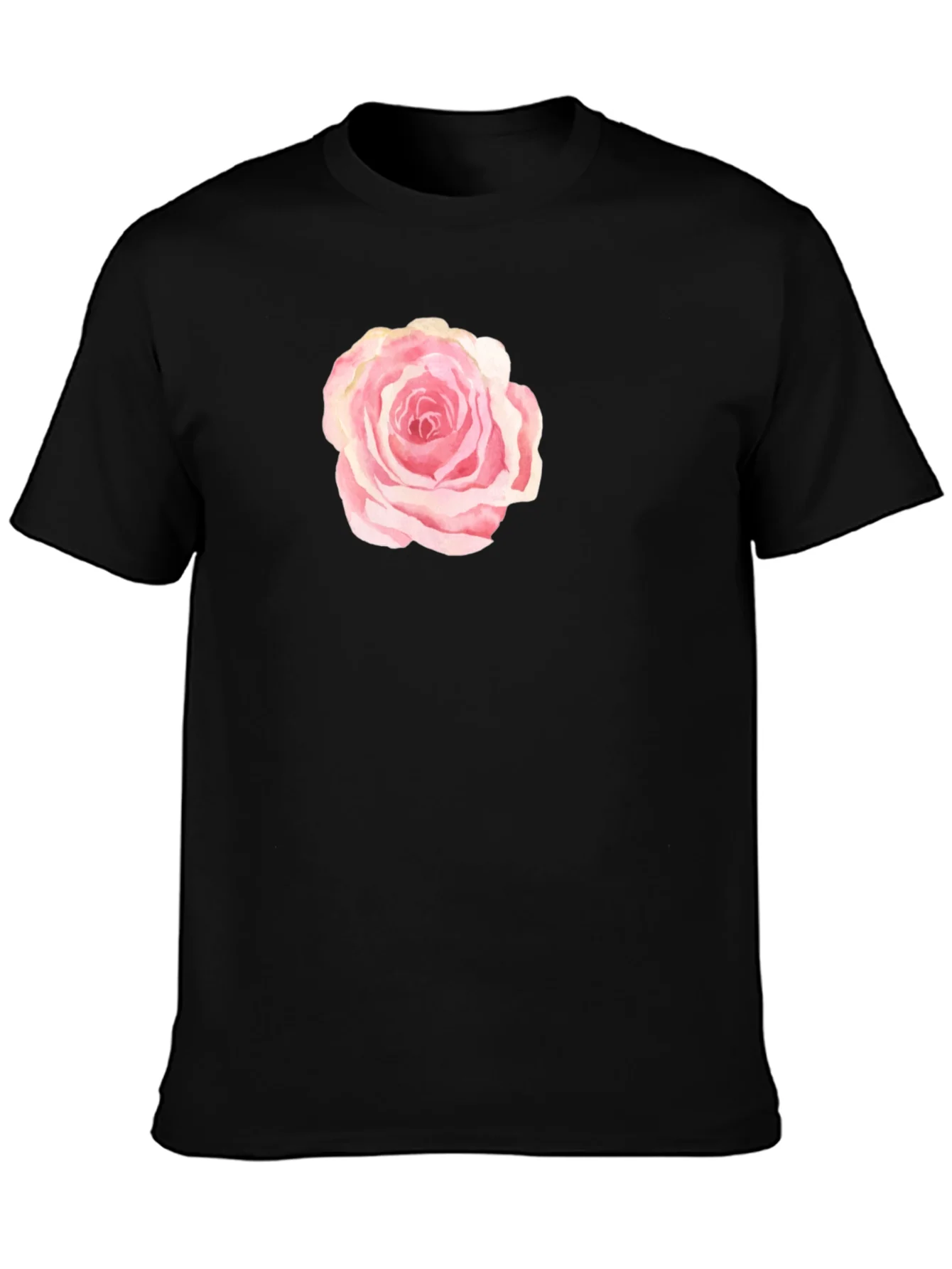 Black T-Shirt with Pink Rose Graphic