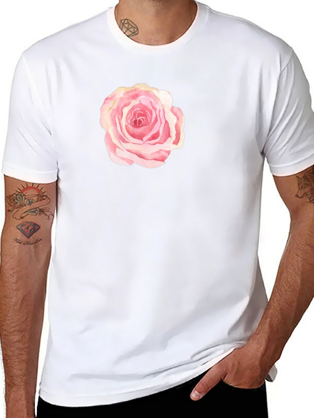 Black T-Shirt with Pink Rose Graphic