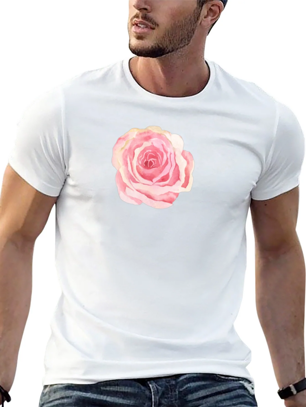 Black T-Shirt with Pink Rose Graphic