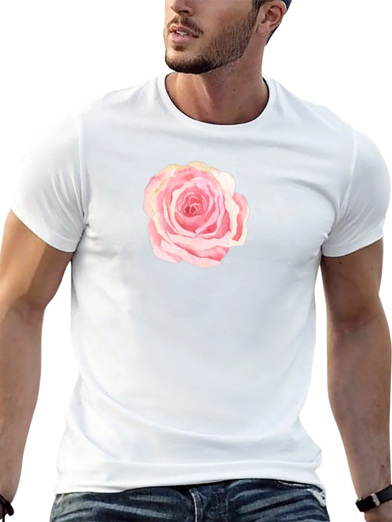 Black T-Shirt with Pink Rose Graphic