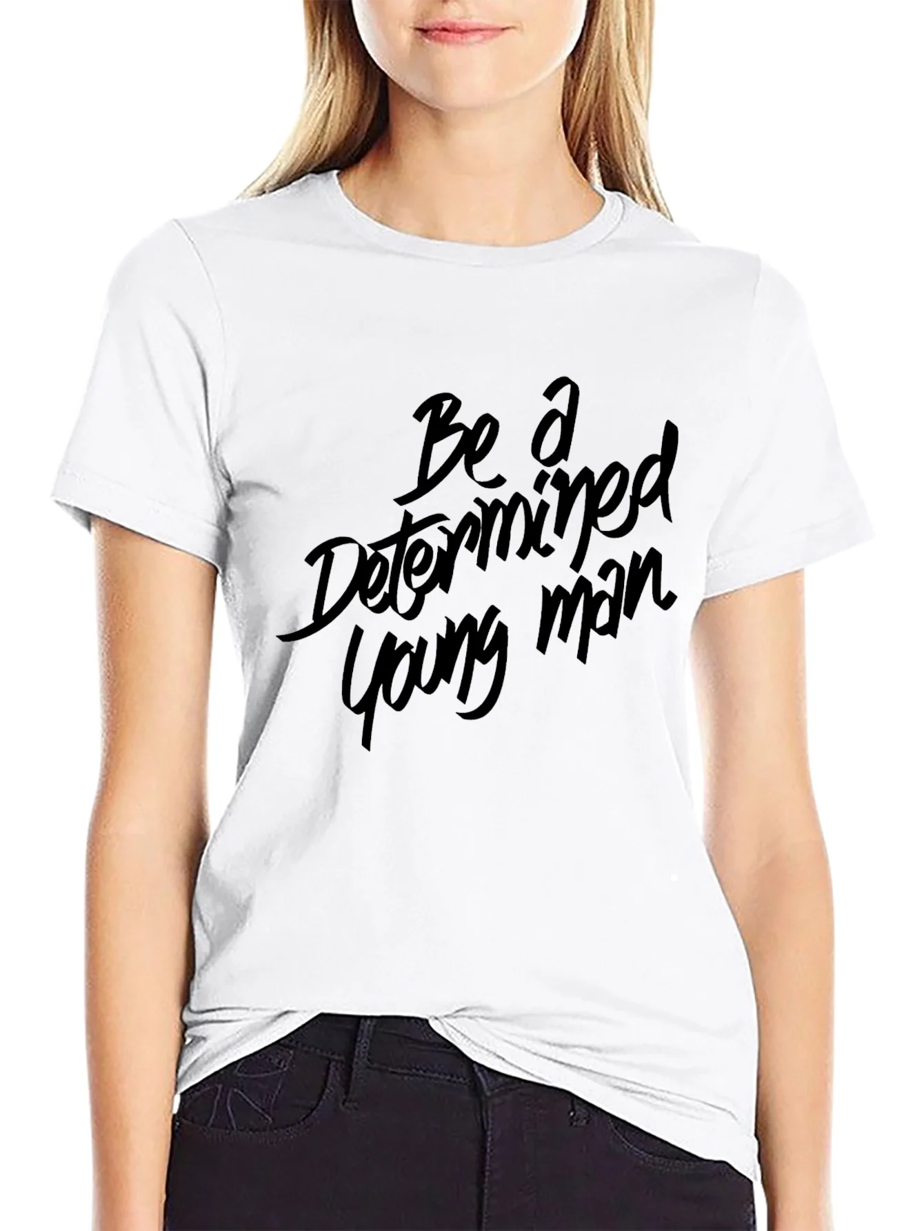 Determined Young Man Black Graphic Tee