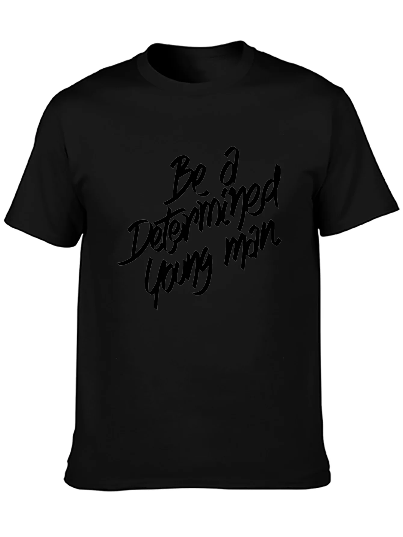 Determined Young Man Black Graphic Tee