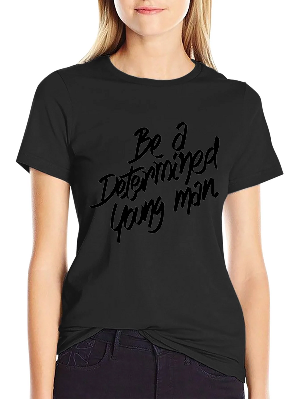 Determined Young Man Black Graphic Tee
