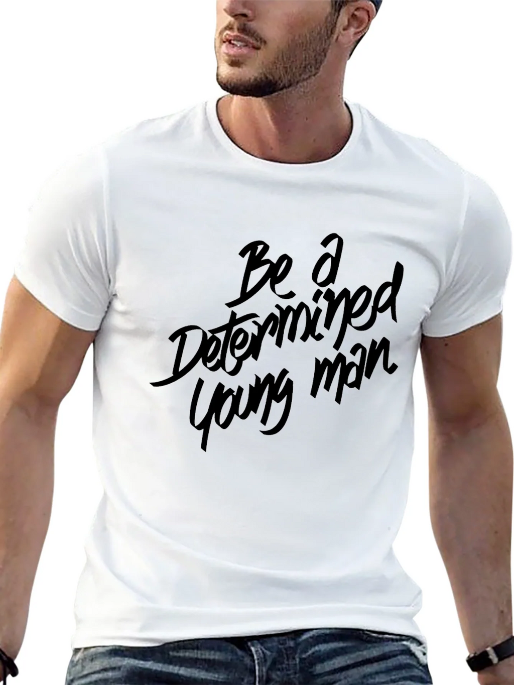 Determined Young Man Black Graphic Tee