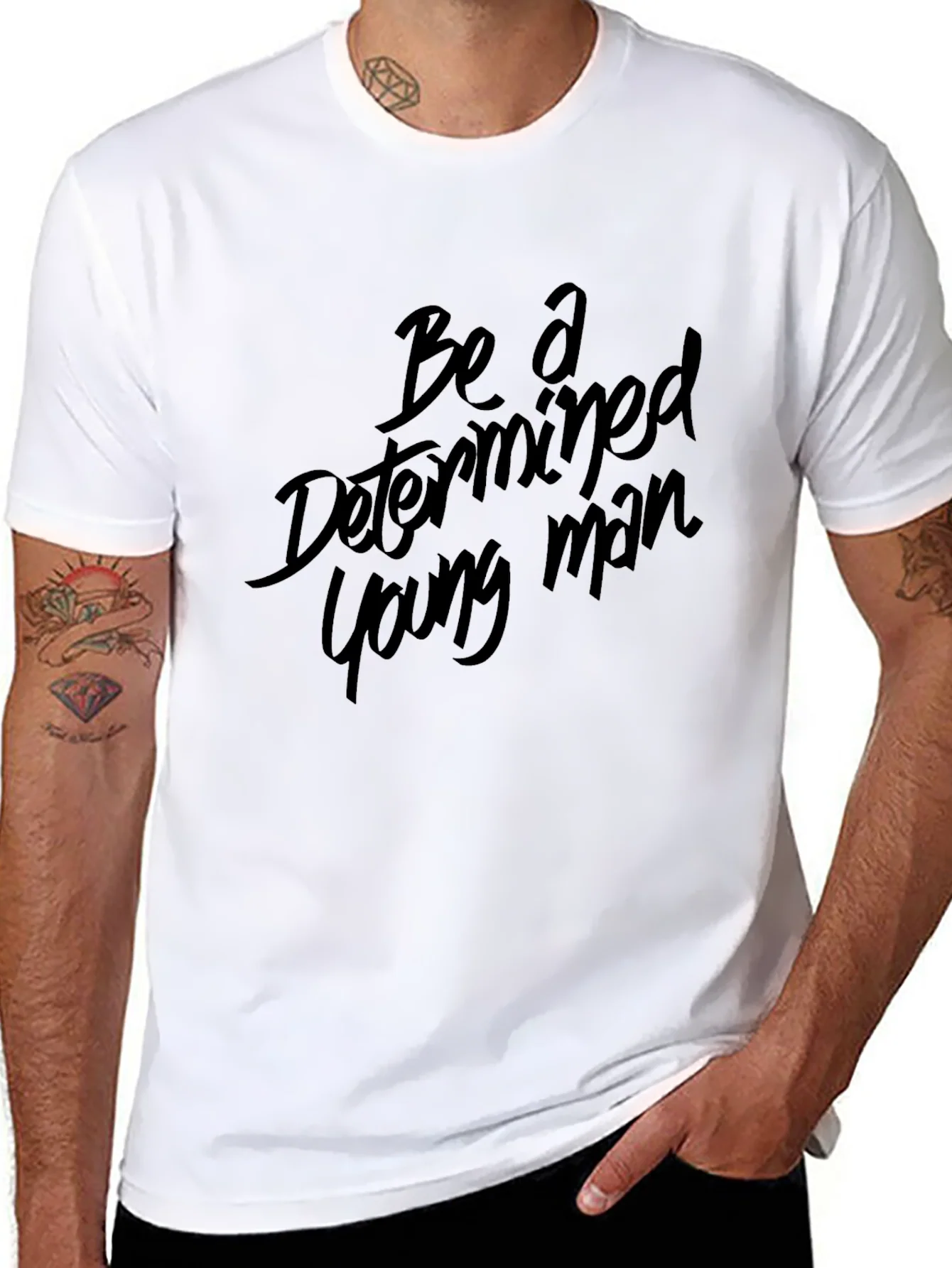Determined Young Man Black Graphic Tee