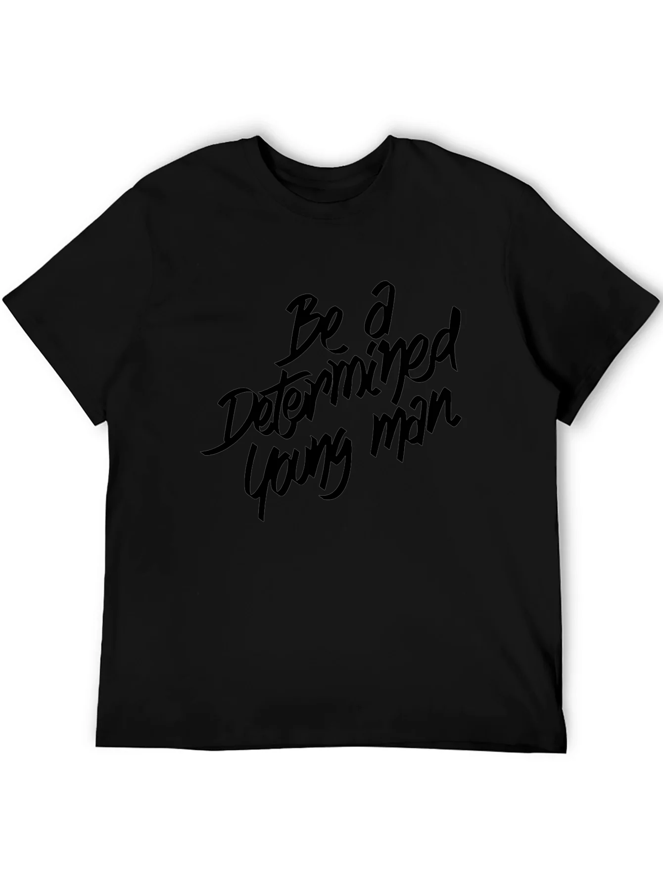 Determined Young Man Black Graphic Tee