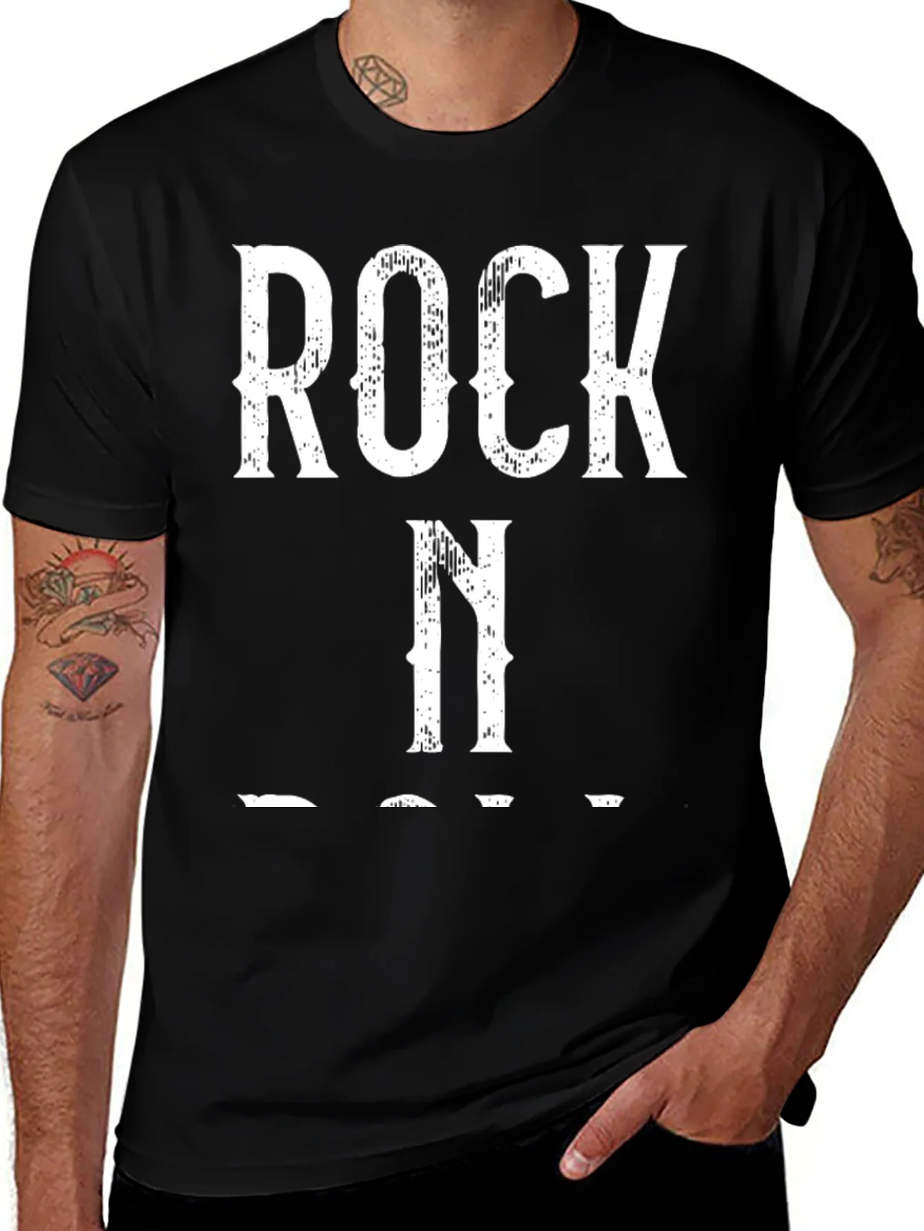 Rock N Roll Graphic Tee - Mens Black Cotton T-Shirt
