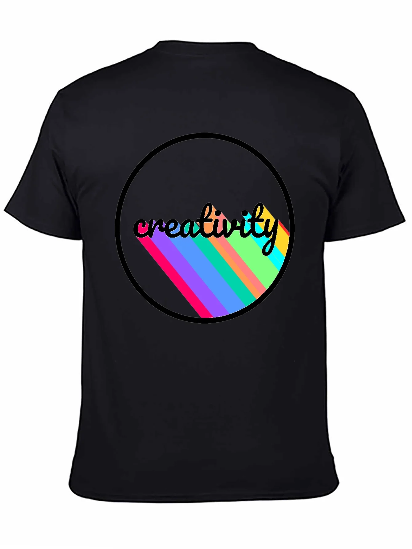 Creativity Colorful Stripe Graphic Black T-Shirt