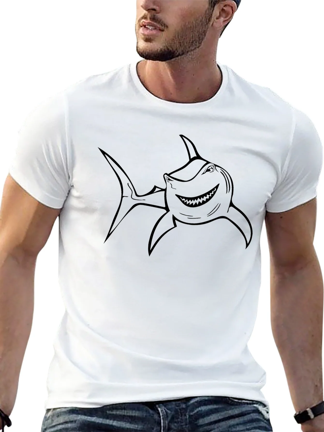 Mens Black T-Shirt with Shark Graphic