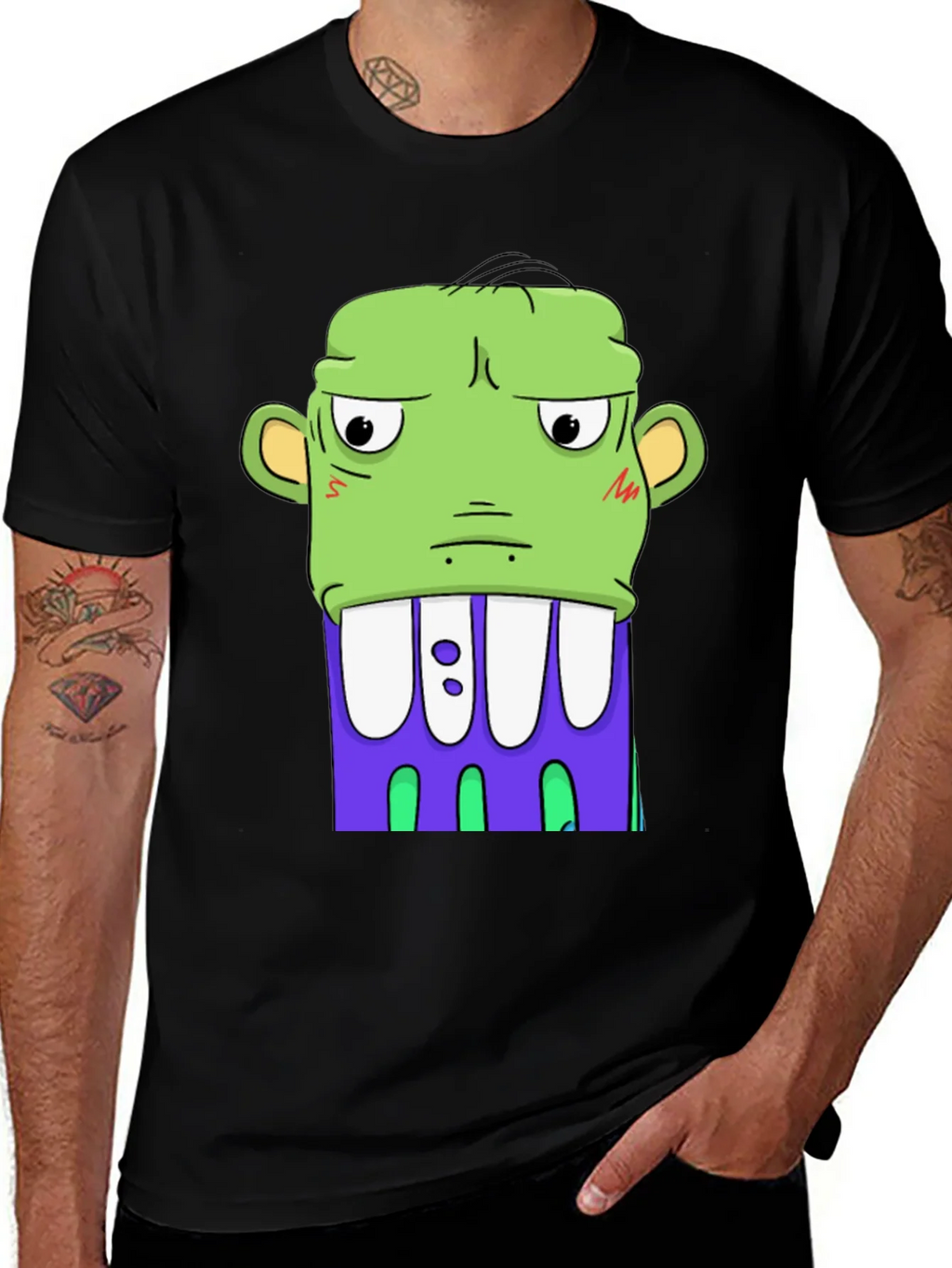 Cartoon Monster Graphic Tee - Bold Black Shirt