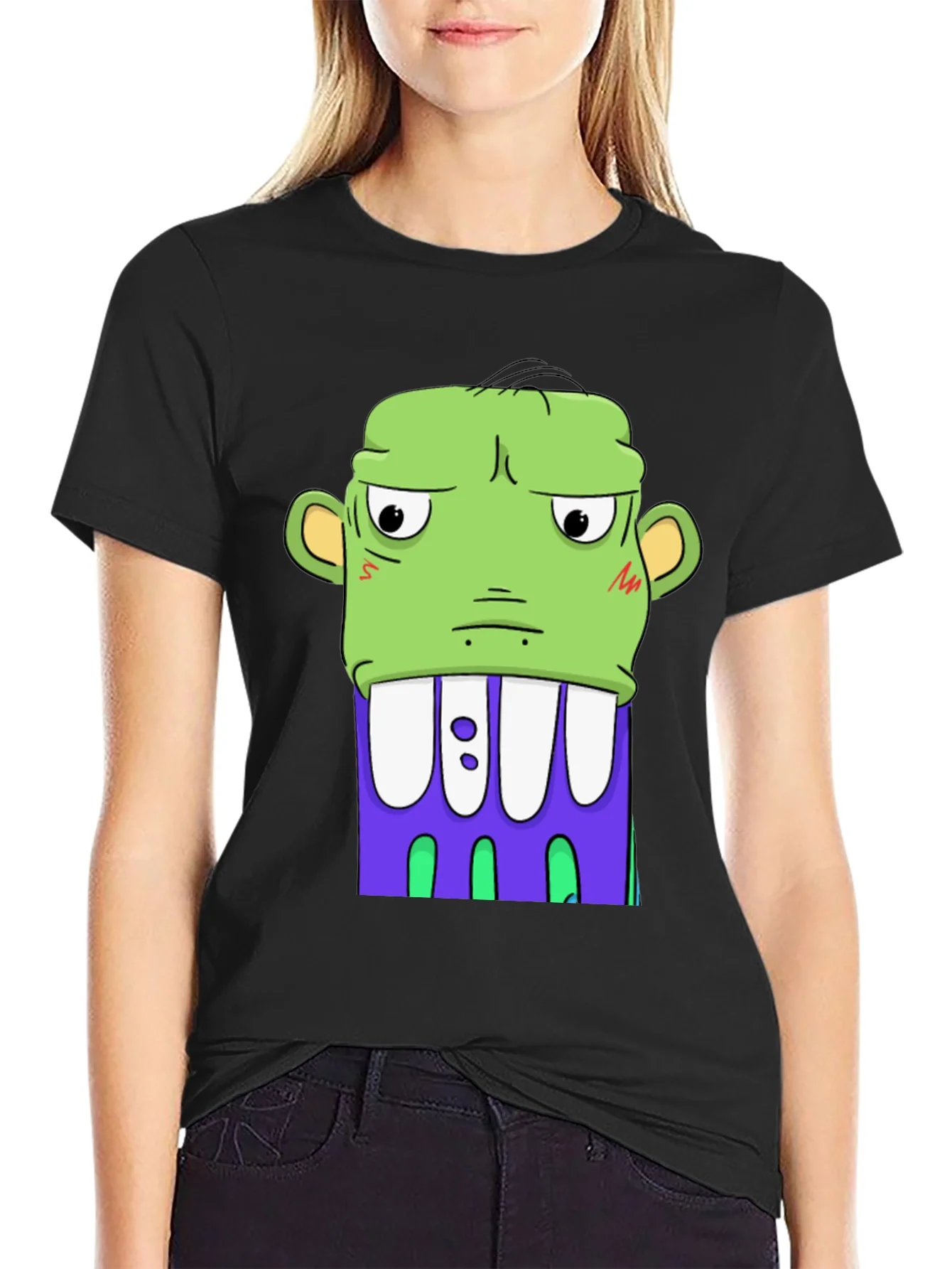 Cartoon Monster Graphic Tee - Bold Black Shirt