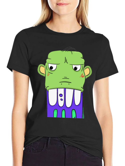 Cartoon Monster Graphic Tee - Bold Black Shirt