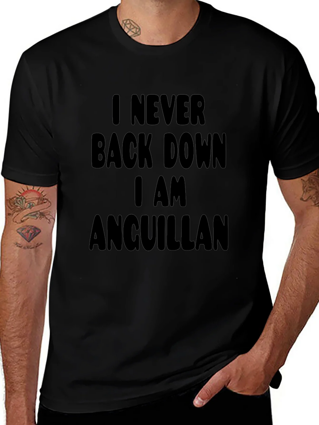Never Back Down Anguillan Black T-Shirt