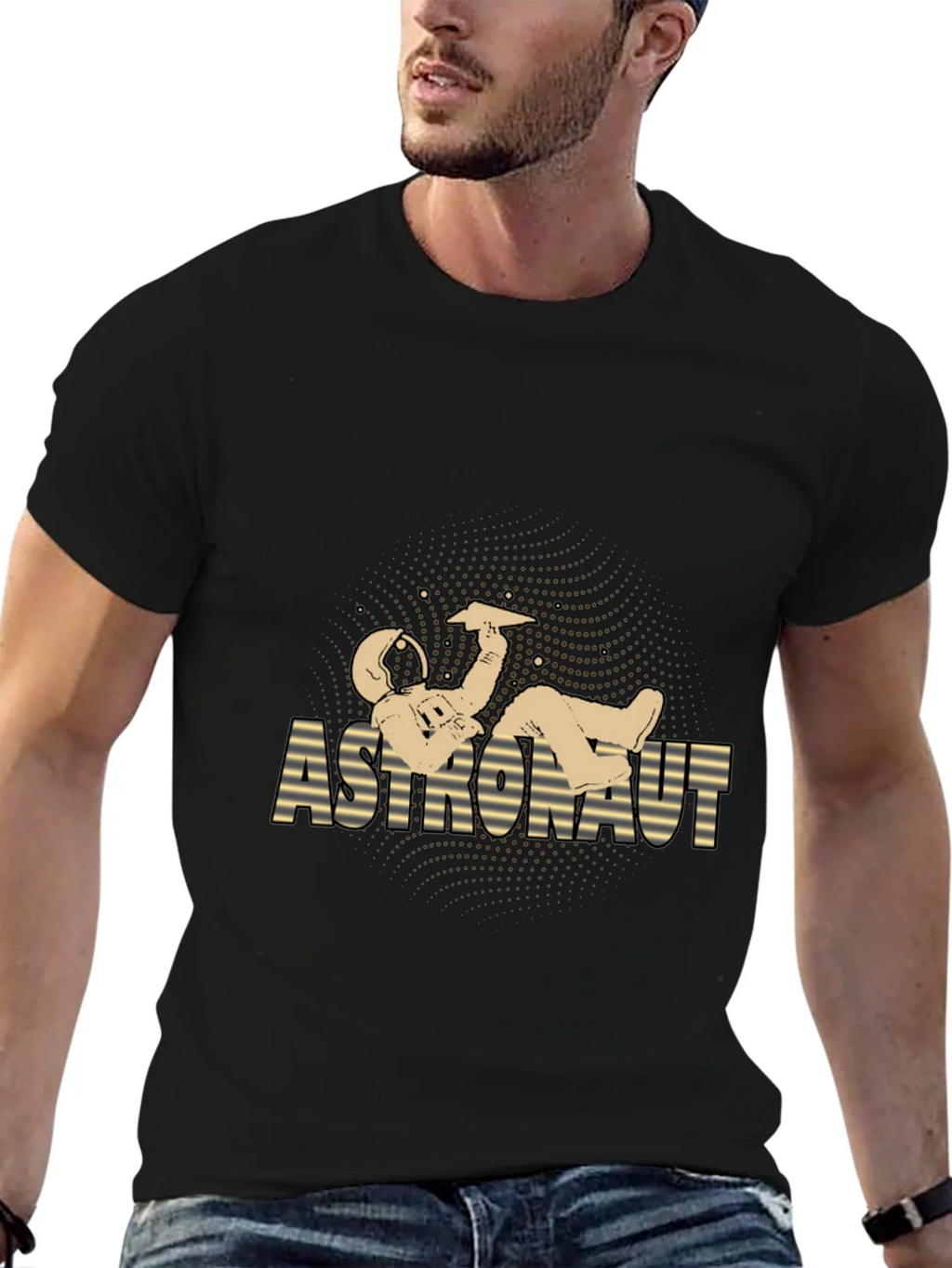 Astronaut Relaxing Graphic Tee - Black Cotton Blend