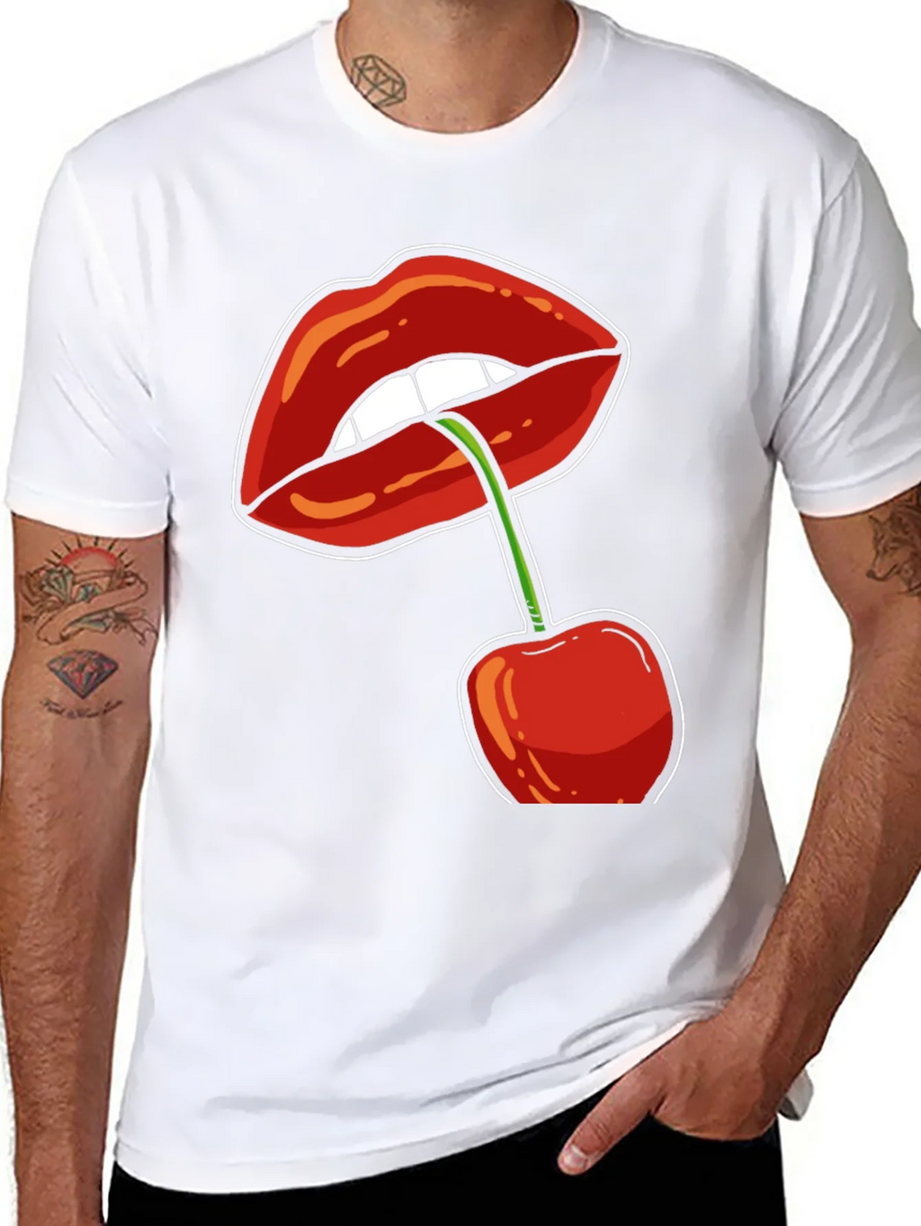 Lips and Cherry Graphic T-Shirt - Unisex