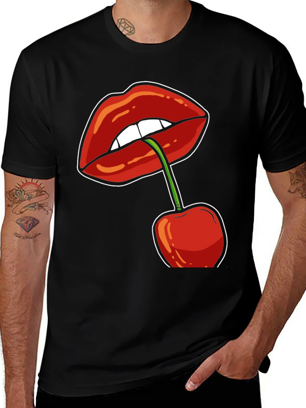 Lips and Cherry Graphic T-Shirt - Unisex