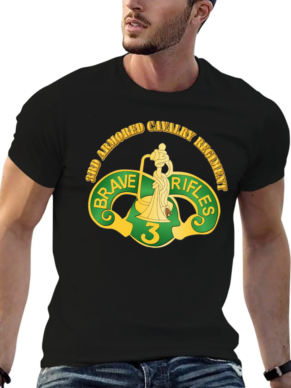 3rd Armored Cavalry Regiment Brave Rifles Black T-Shirt