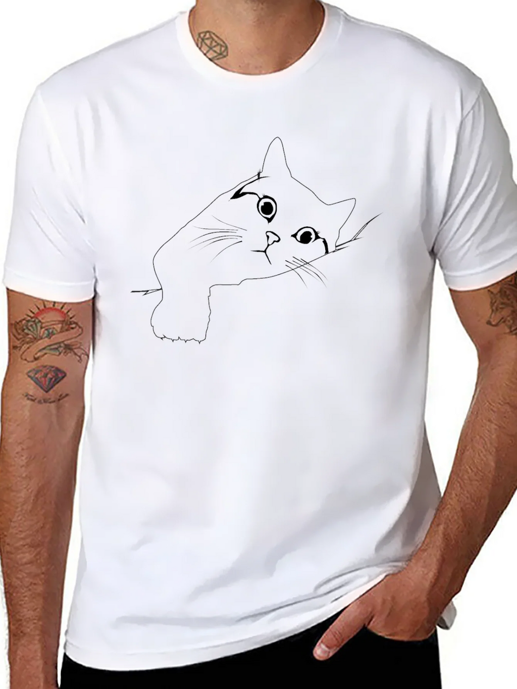 Peek-a-boo Cat Graphic Tee - Black Cotton Comfort