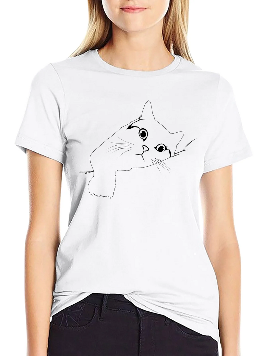 Peek-a-boo Cat Graphic Tee - Black Cotton Comfort