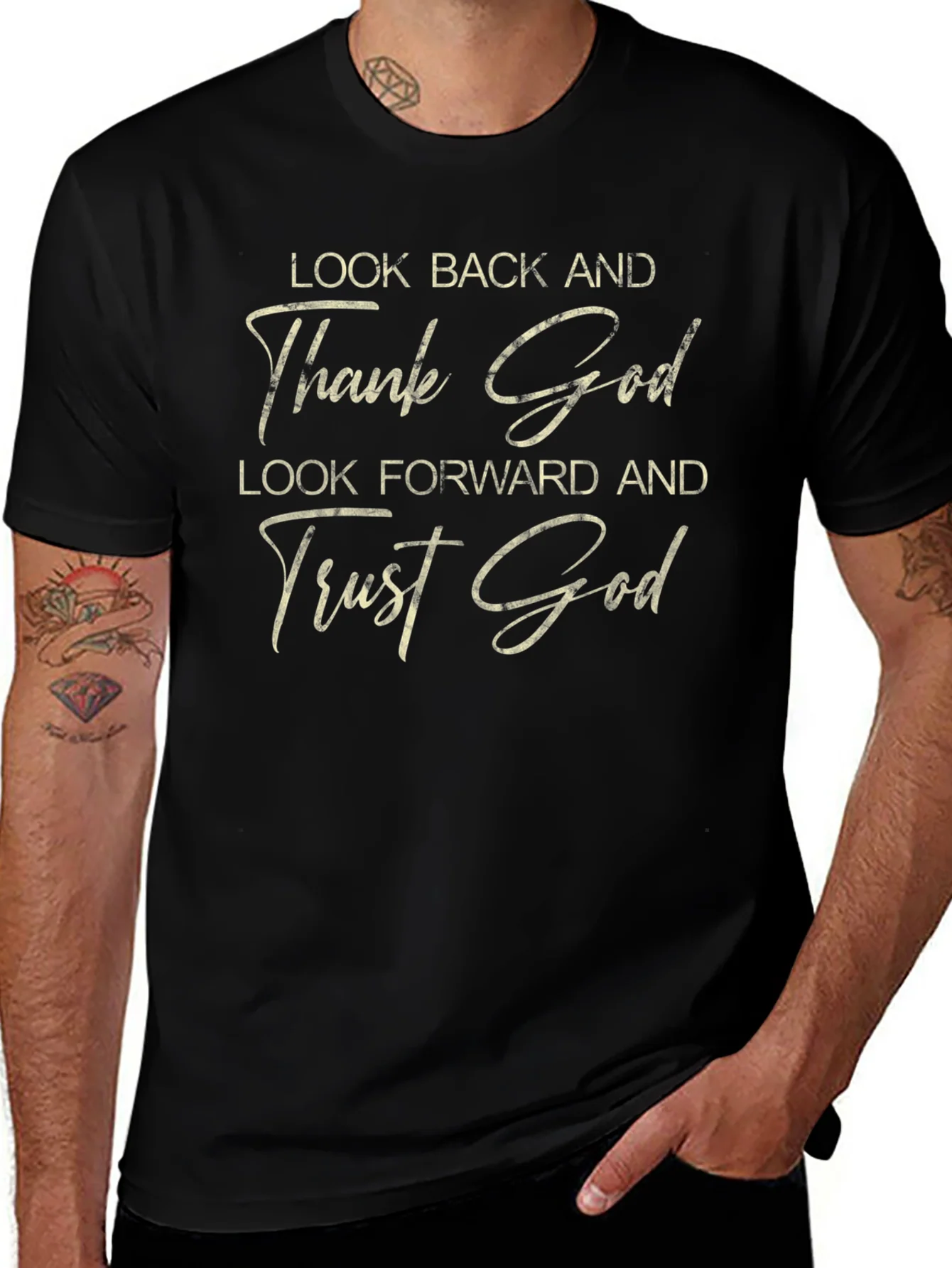 Thank God Graphic Tee - Trust God - Black T-Shirt