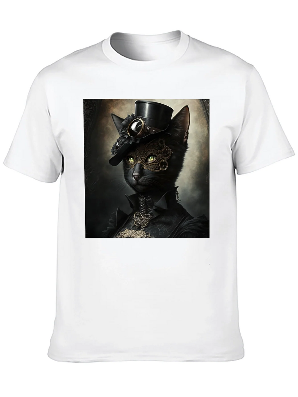 Steampunk Cat Graphic T-Shirt - Victorian Feline Style
