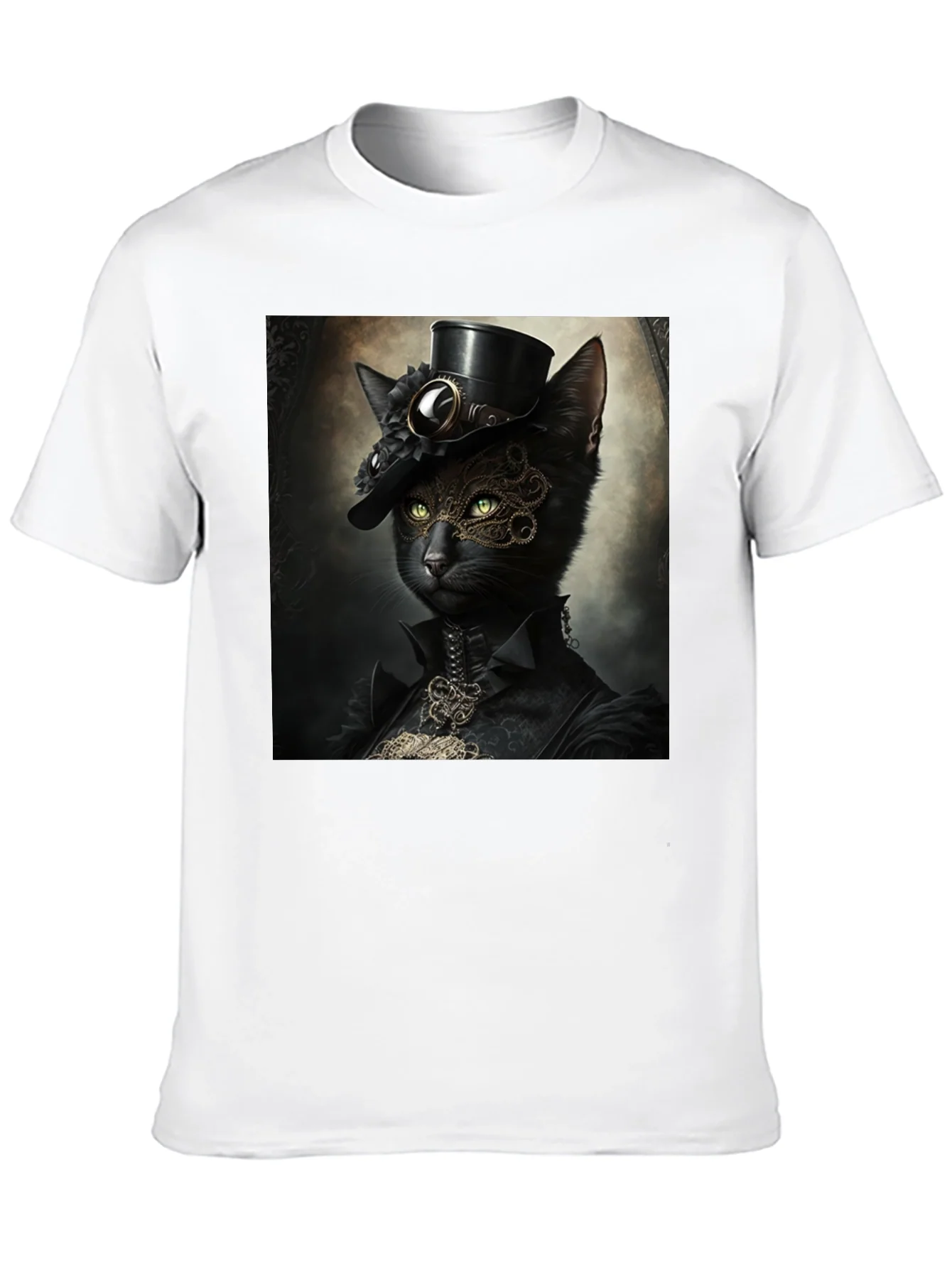 Steampunk Cat Graphic T-Shirt - Victorian Feline Style