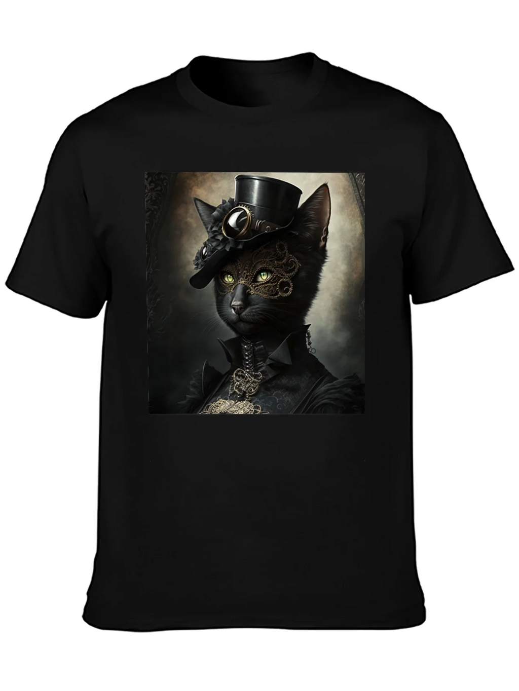 Steampunk Cat Graphic T-Shirt - Victorian Feline Style