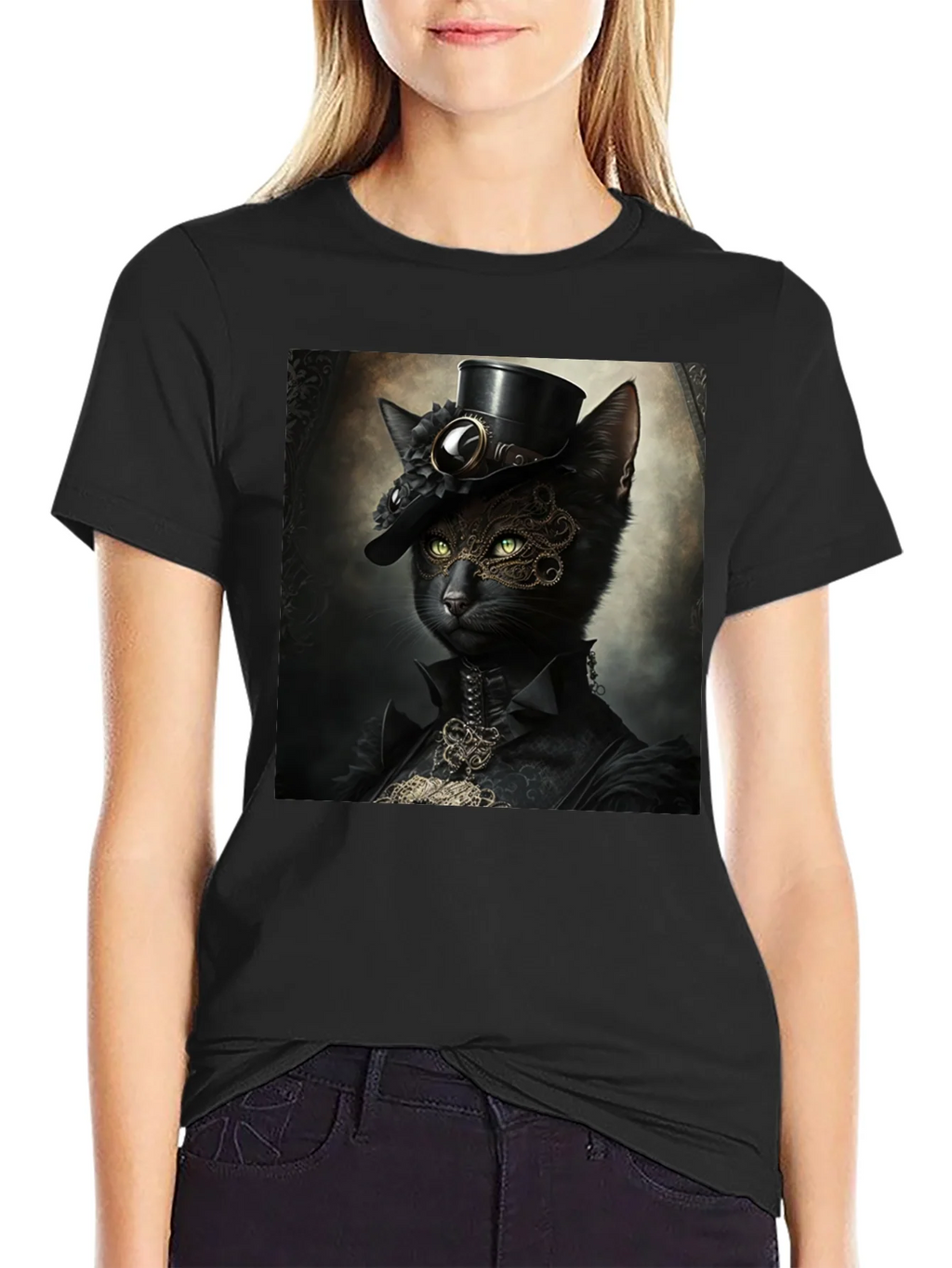 Steampunk Cat Graphic T-Shirt - Victorian Feline Style