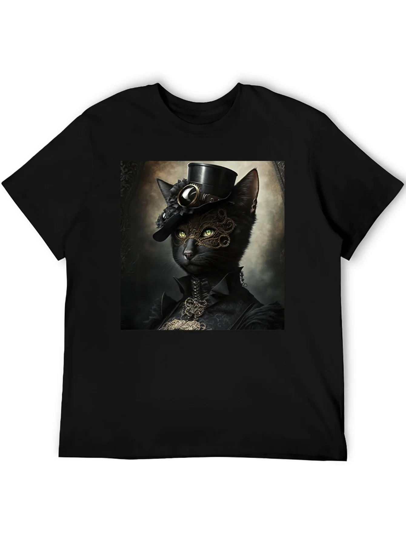 Steampunk Cat Graphic T-Shirt - Victorian Feline Style