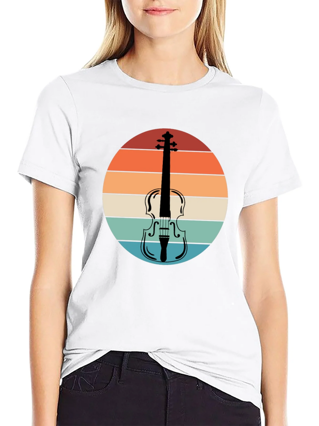 Retro Violin Sunset Graphic Tee