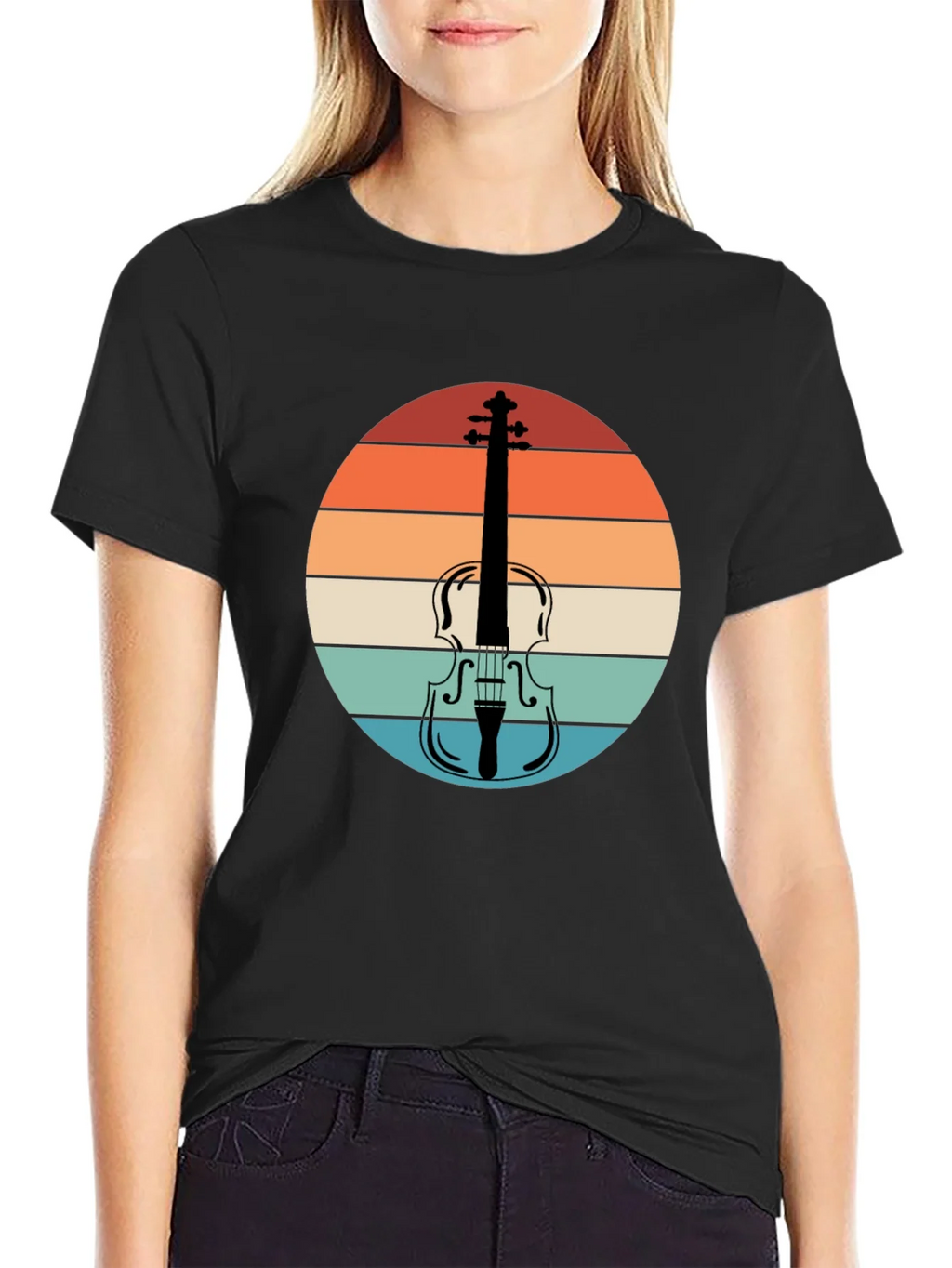 Retro Violin Sunset Graphic Tee