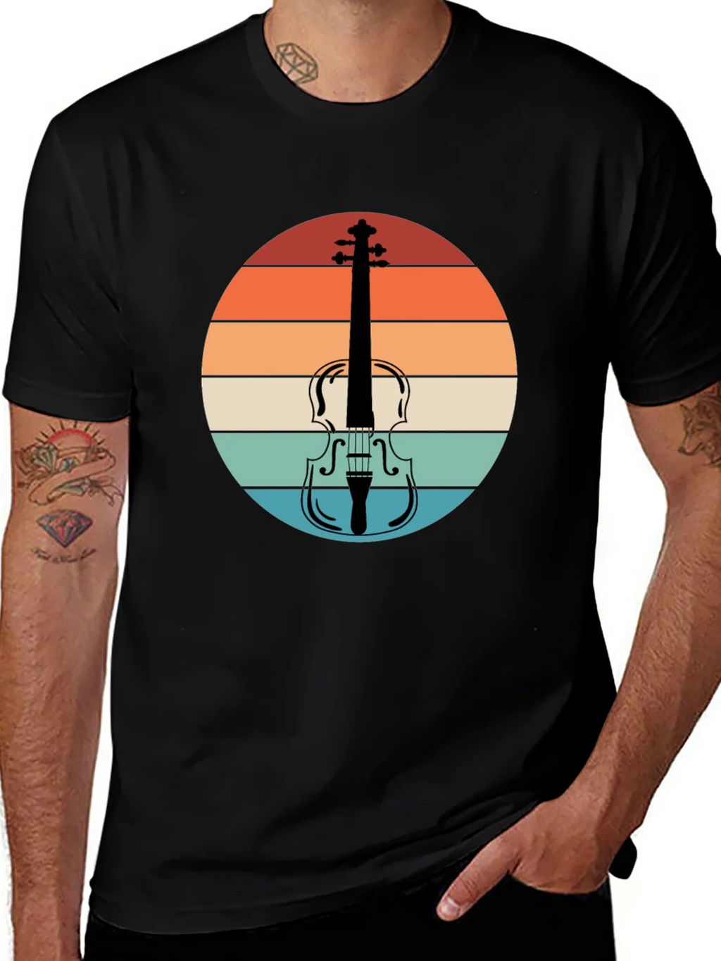 Retro Violin Sunset Graphic Tee