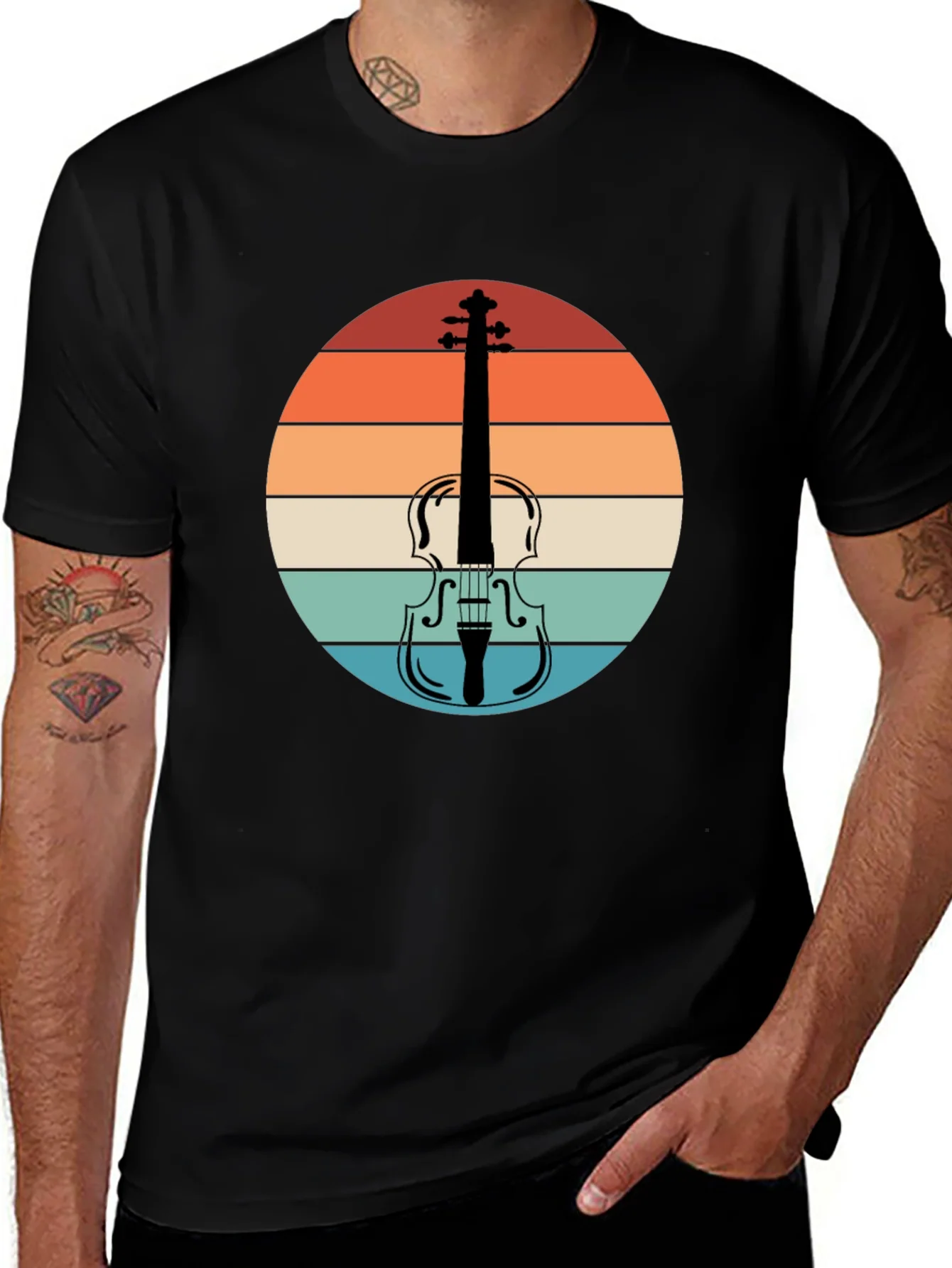 Retro Violin Sunset Graphic Tee