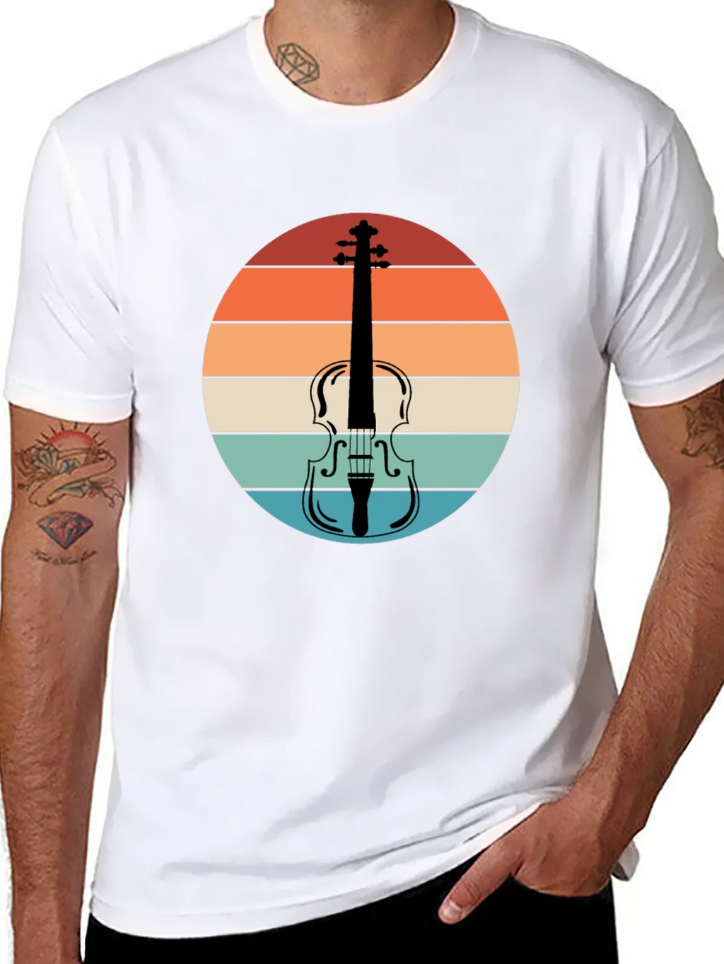 Retro Violin Sunset Graphic Tee
