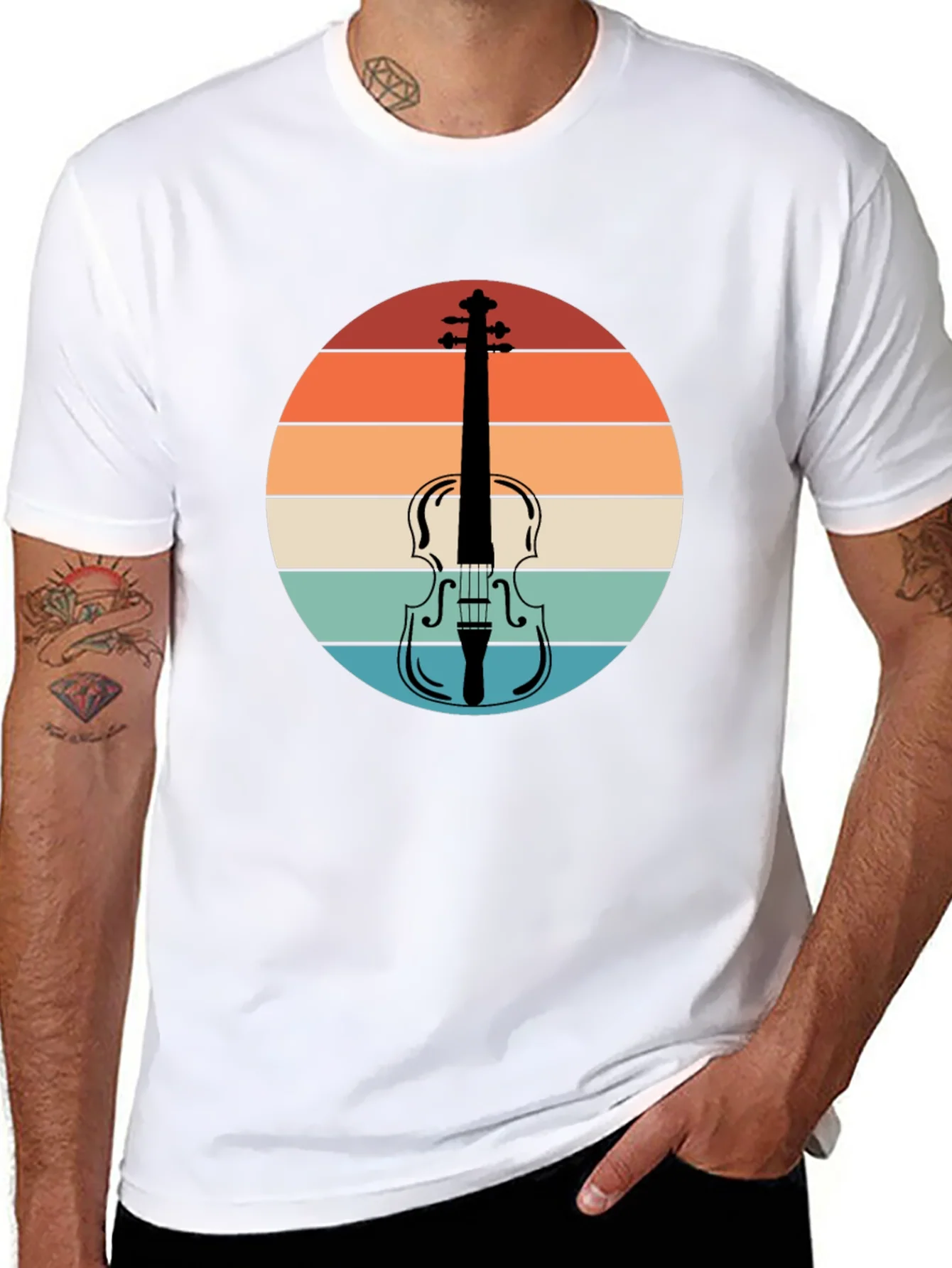 Retro Violin Sunset Graphic Tee