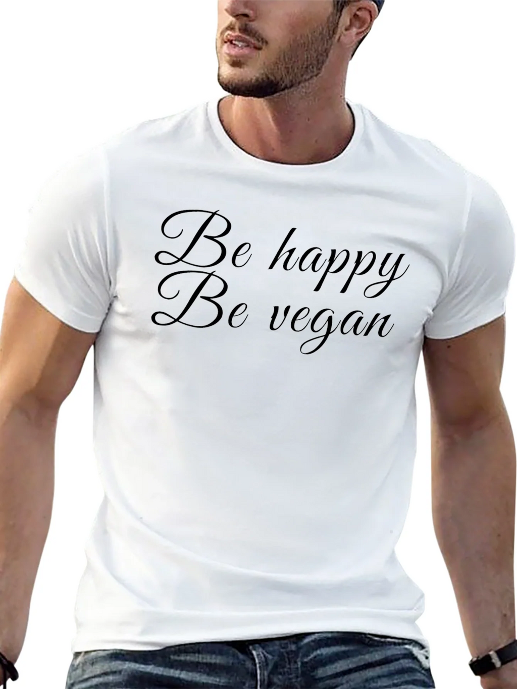 Be Happy Be Vegan Black T-Shirt