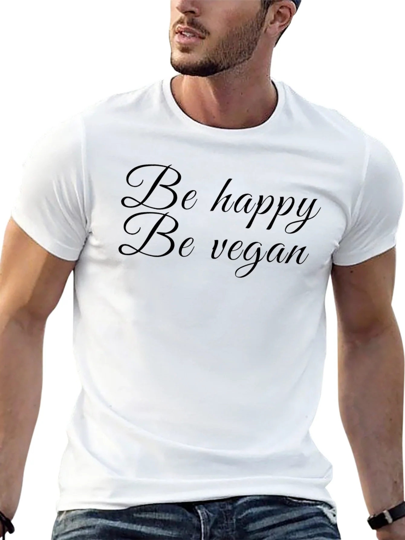 Be Happy Be Vegan Black T-Shirt
