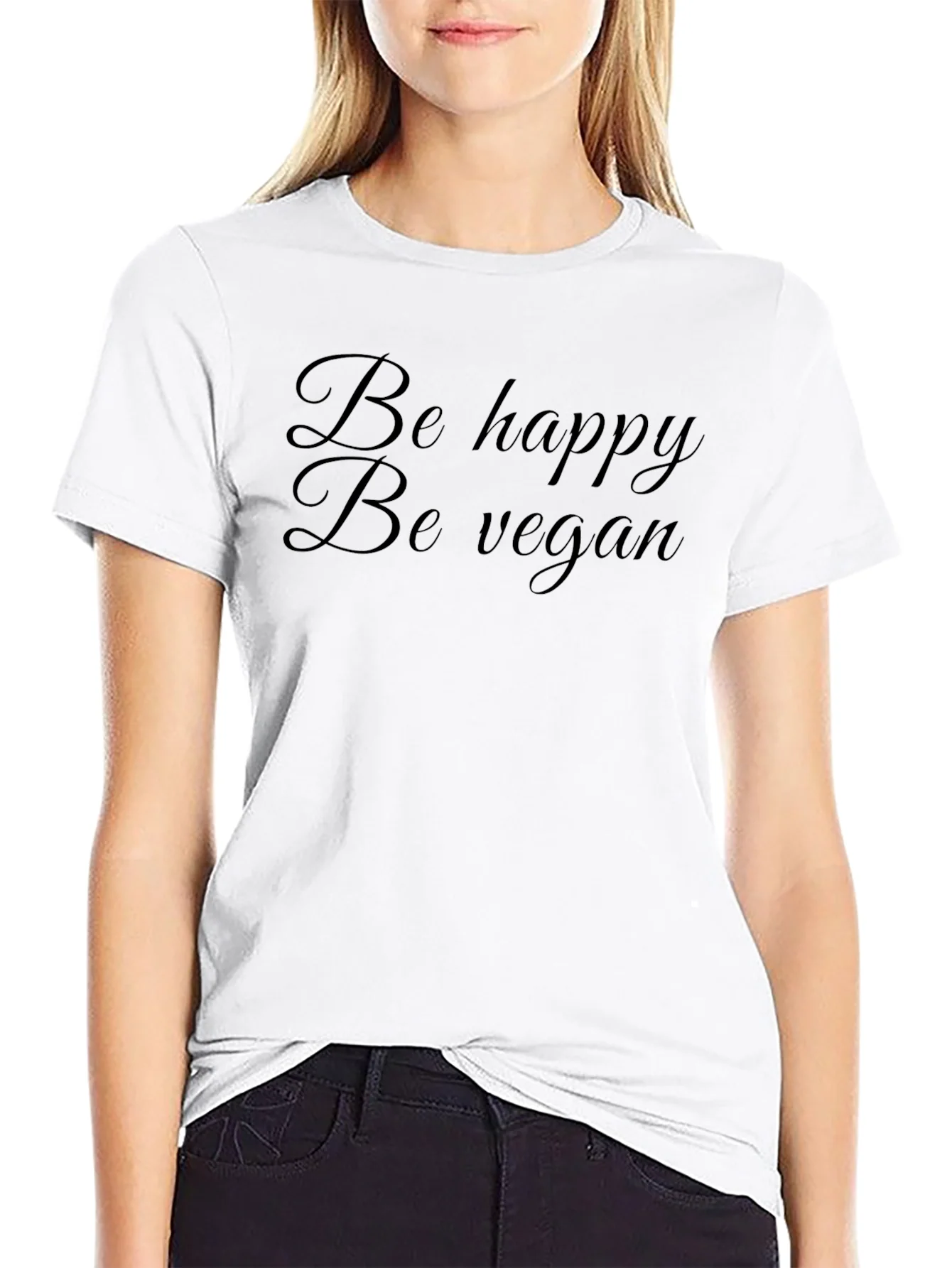 Be Happy Be Vegan Black T-Shirt