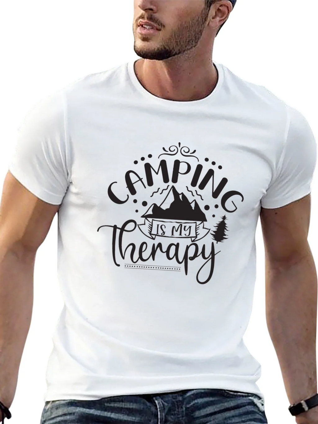 Camping is My Therapy Black Graphic T-Shirt