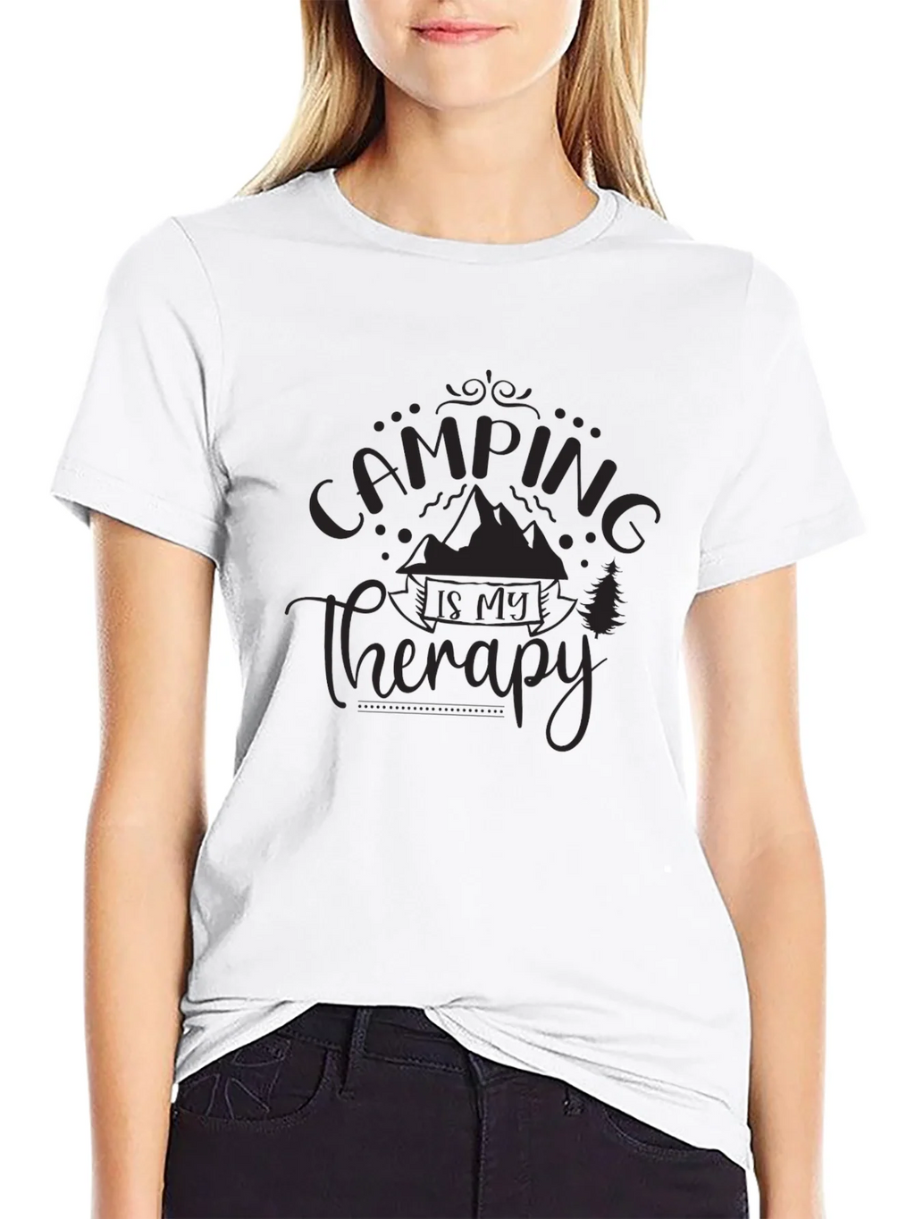 Camping is My Therapy Black Graphic T-Shirt