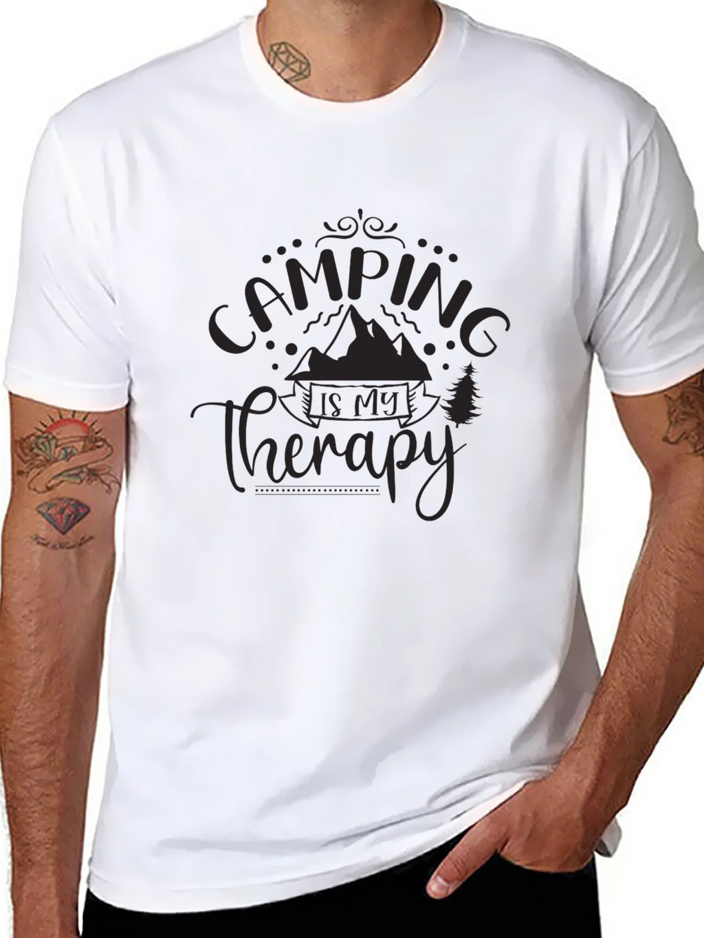 Camping is My Therapy Black Graphic T-Shirt