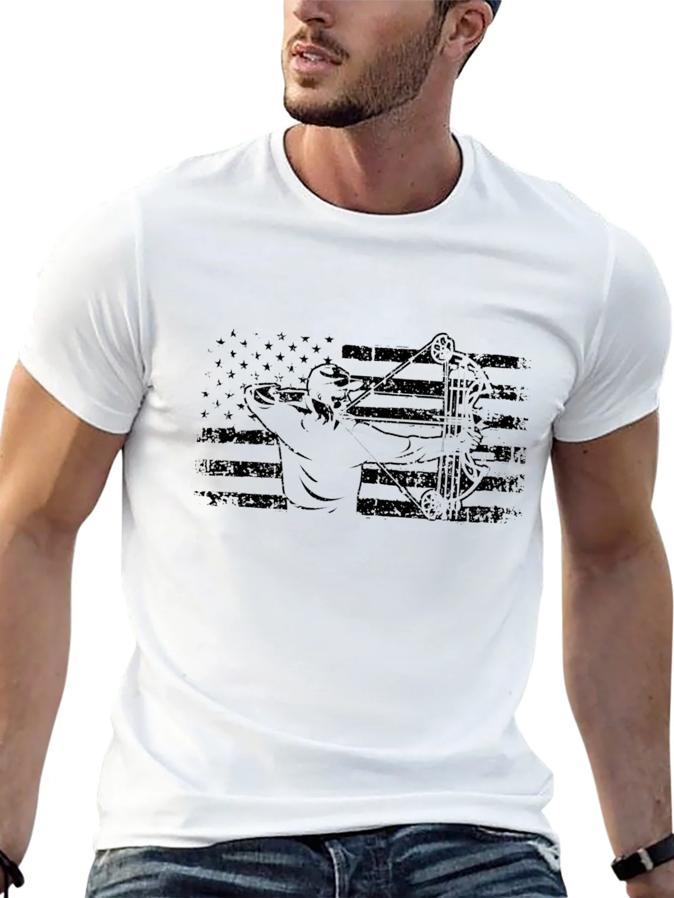 Archery Bow Hunter American Flag T-Shirt