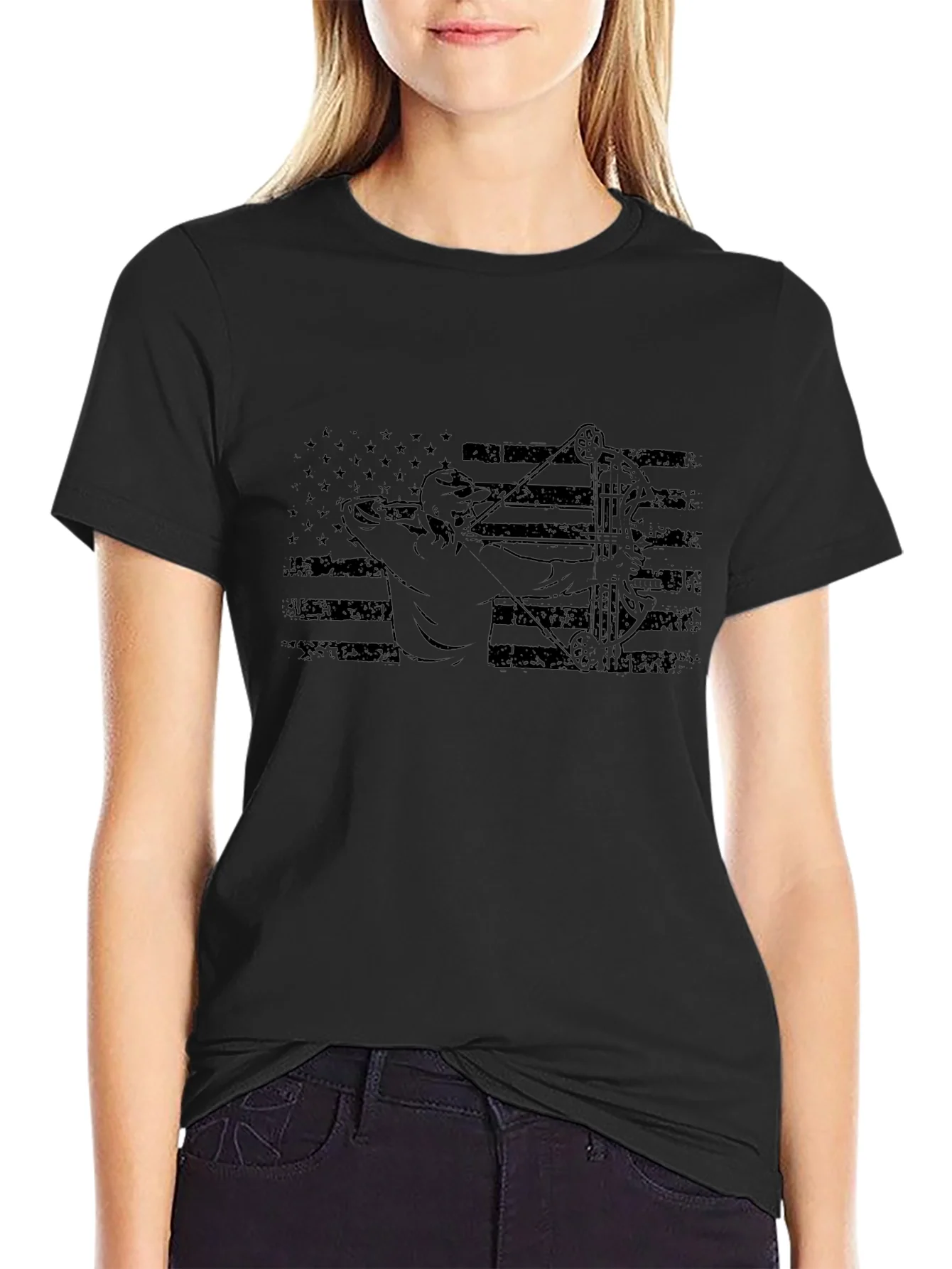 Archery Bow Hunter American Flag T-Shirt