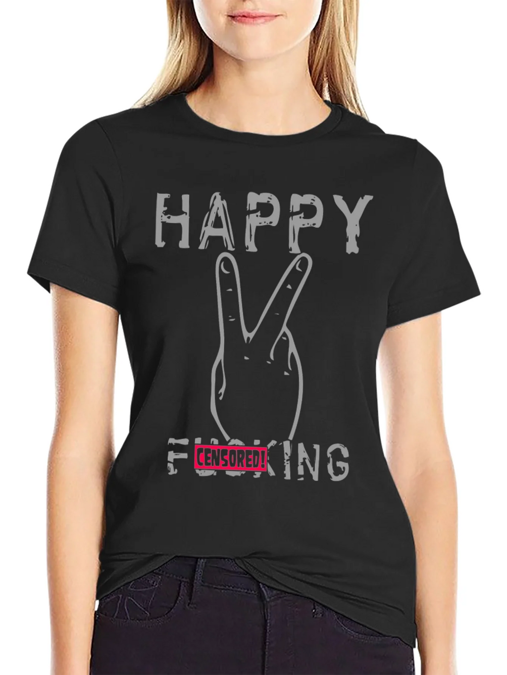 Happy Peace Sign Funny Graphic T-Shirt