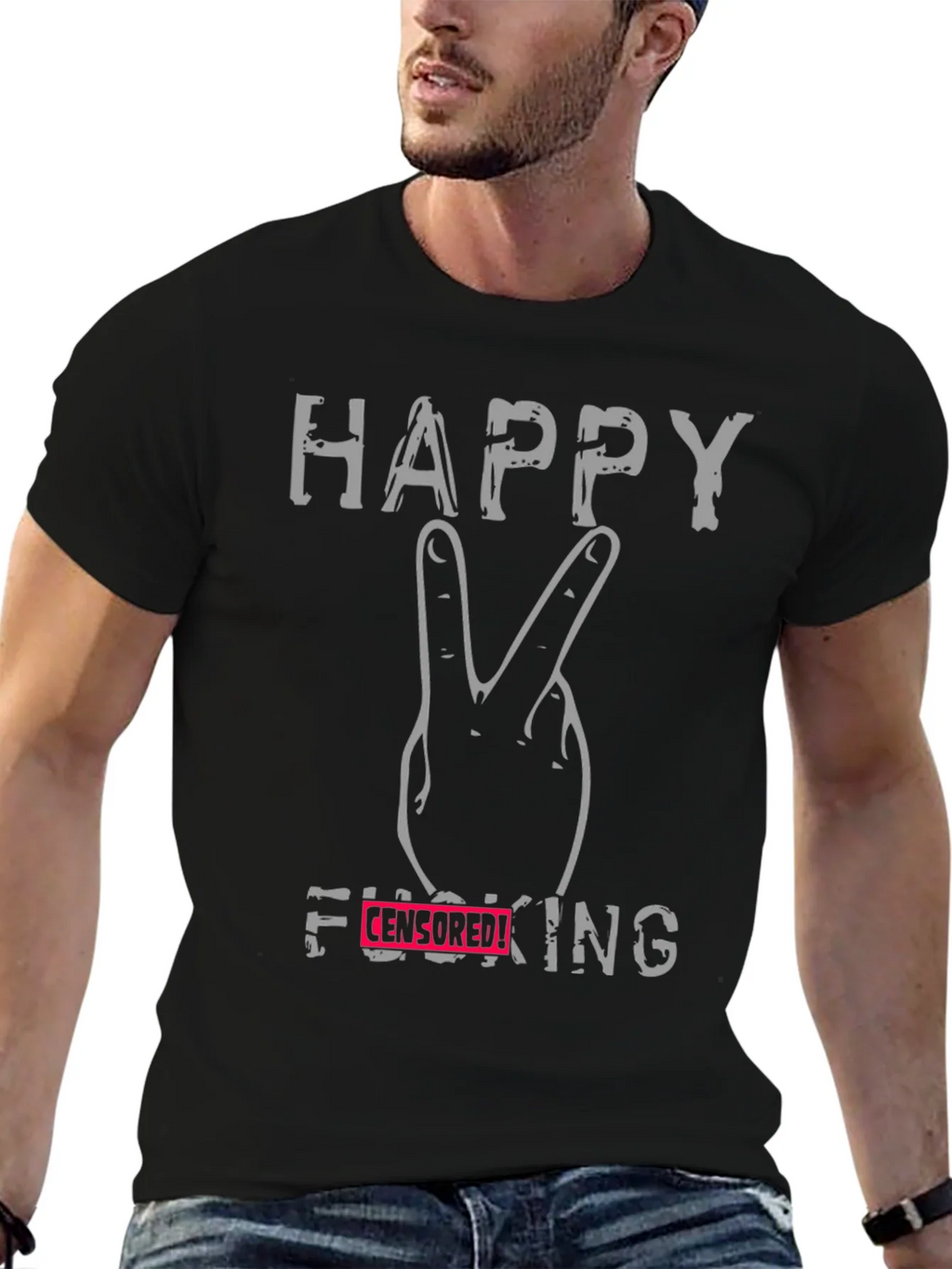 Happy Peace Sign Funny Graphic T-Shirt