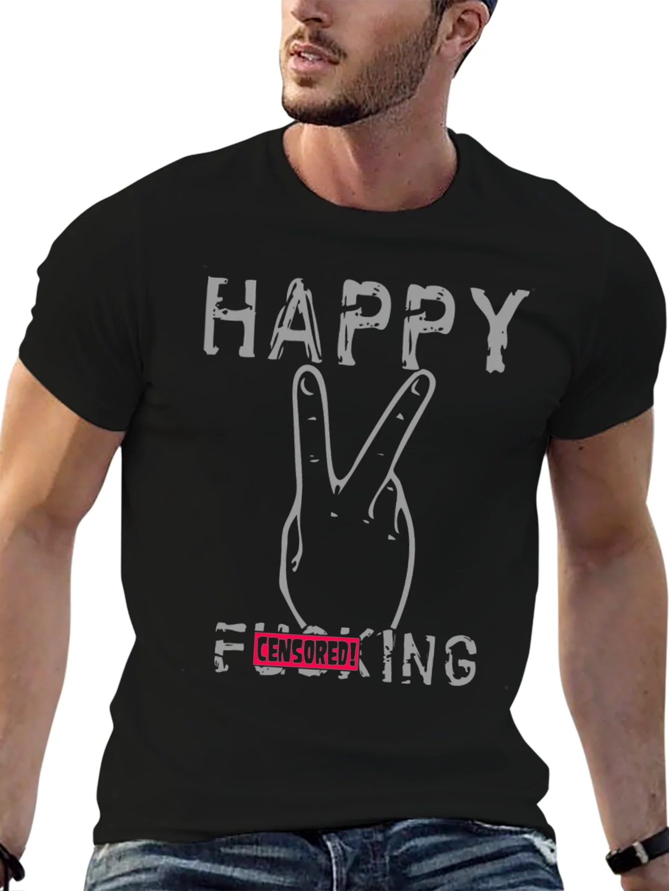 Happy Peace Sign Funny Graphic T-Shirt