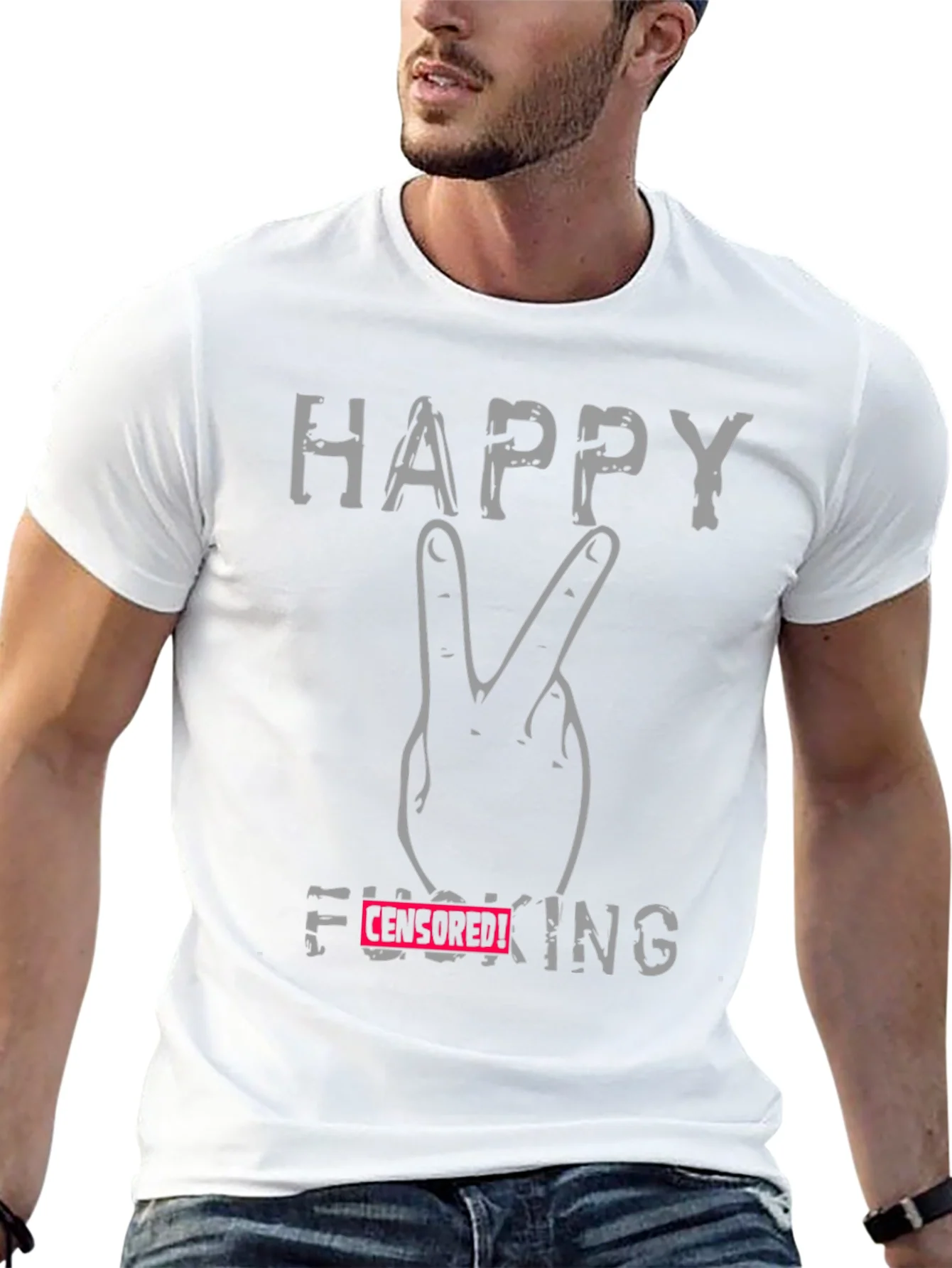 Happy Peace Sign Funny Graphic T-Shirt