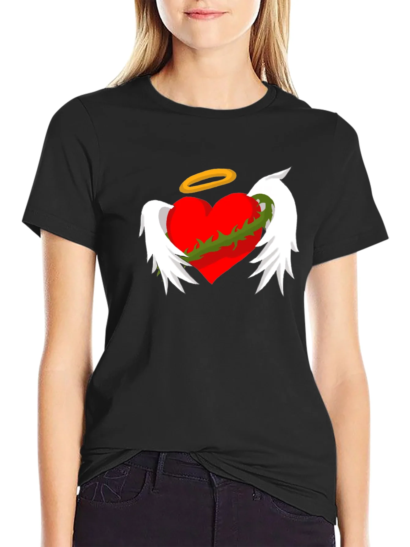 Winged Heart with Halo Graphic Tee - Black