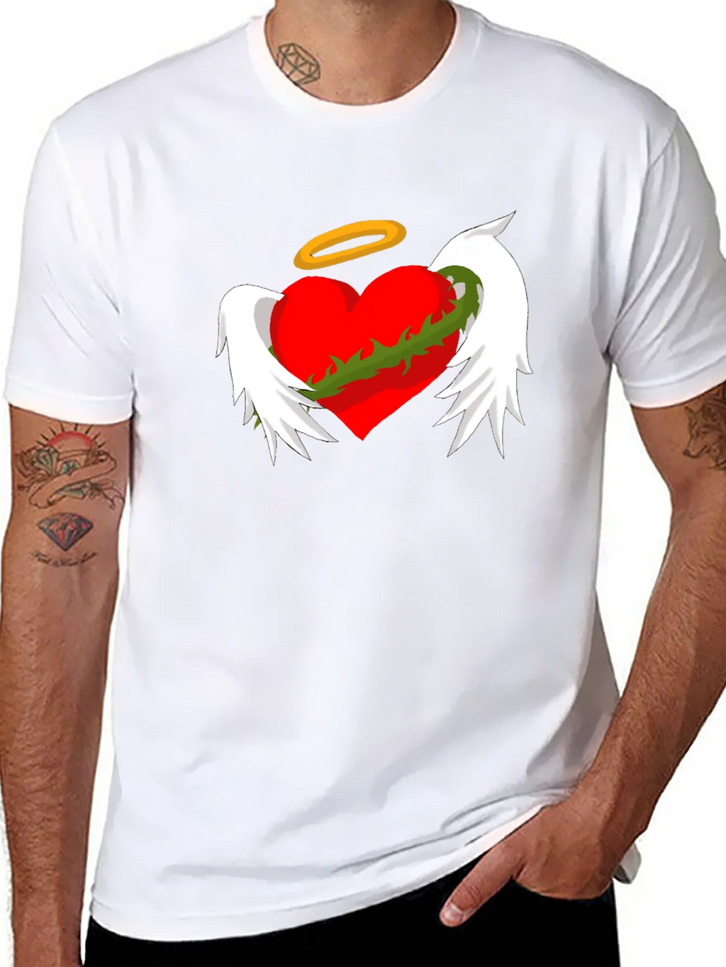 Winged Heart with Halo Graphic Tee - Black