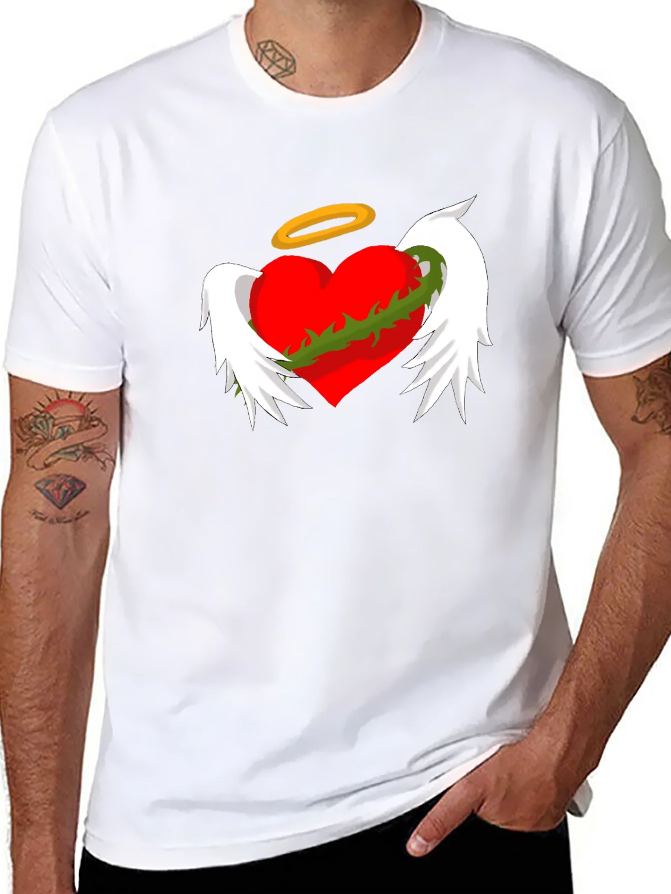 Winged Heart with Halo Graphic Tee - Black